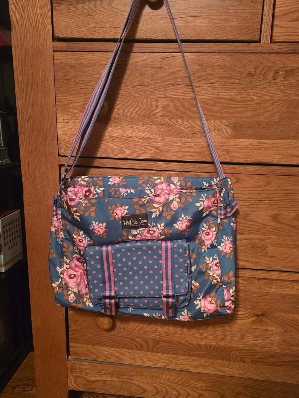 Matilda Jane Blue Floral Shoulder Bag with Pink Accents